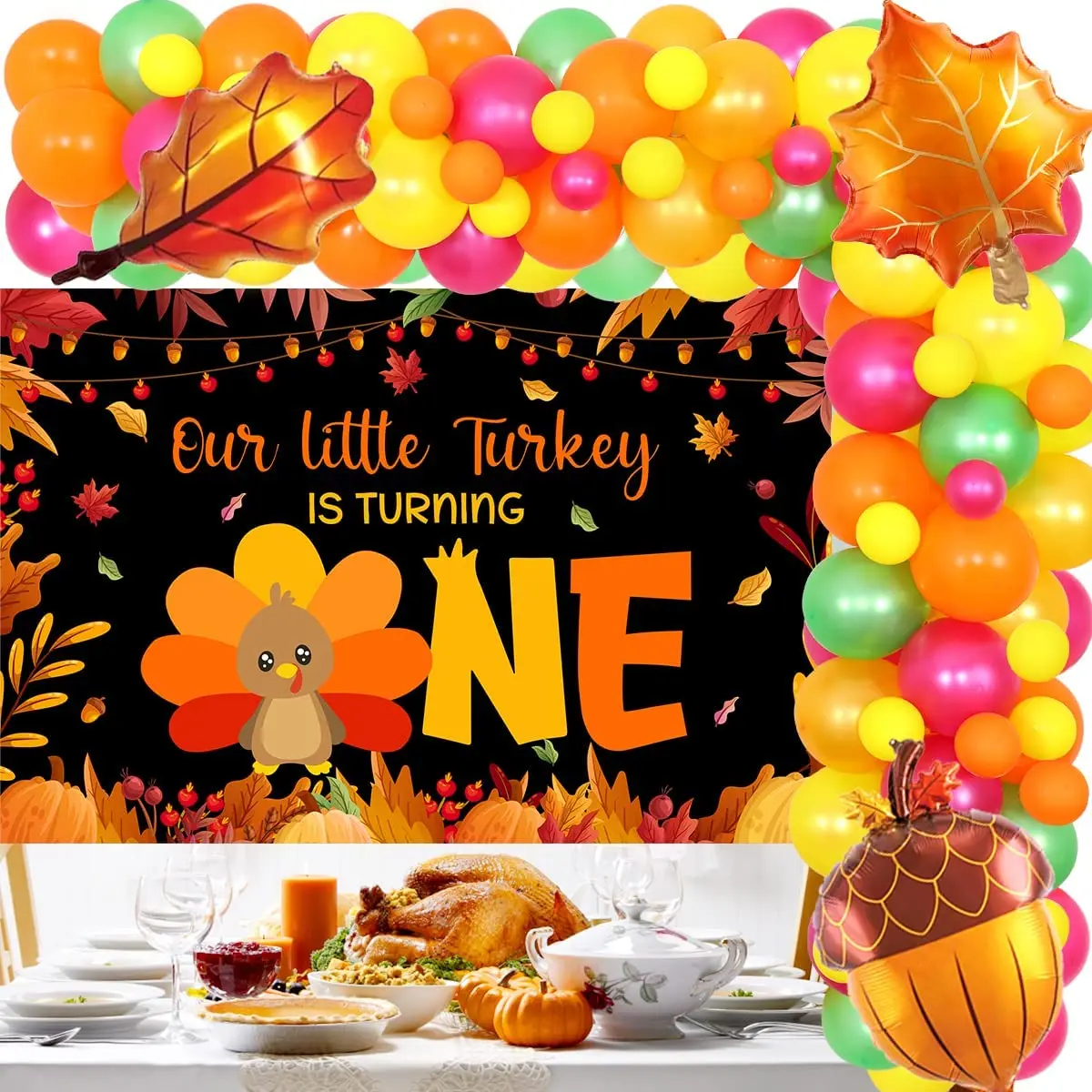 

Funmemoir Thanksgiving Turkey 1st Birthday Decorations Autumn Maple Leaf Balloon Garland Backdrop Kit Birthday Party Supplies
