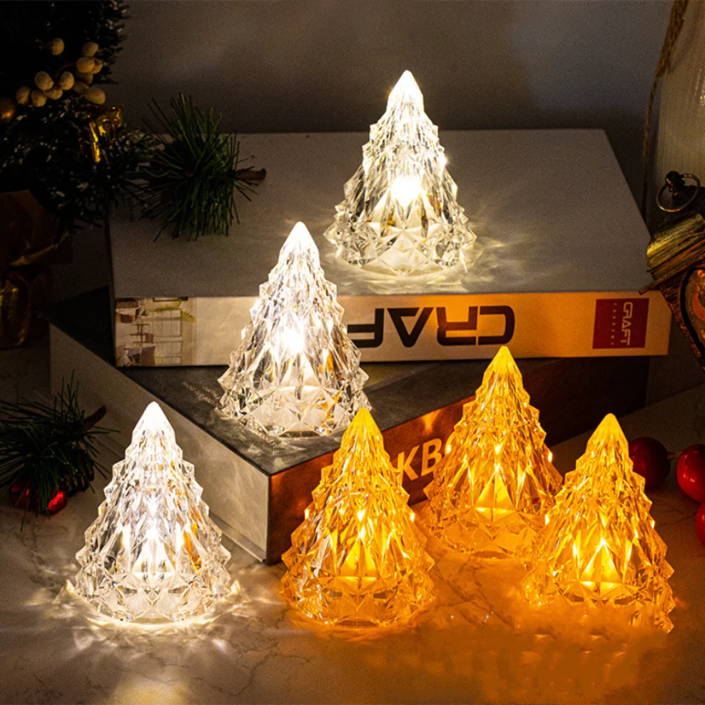 OuuZuu Christmas Tree Shape Table Lamp Crystal Diamond Desk Lamp Mini Night Light Warm/White Light filament Atmosphere Lamps christmas creative holiday retro iron art minimalist triangle table lamps reading lamp night light bedroom desk lighting