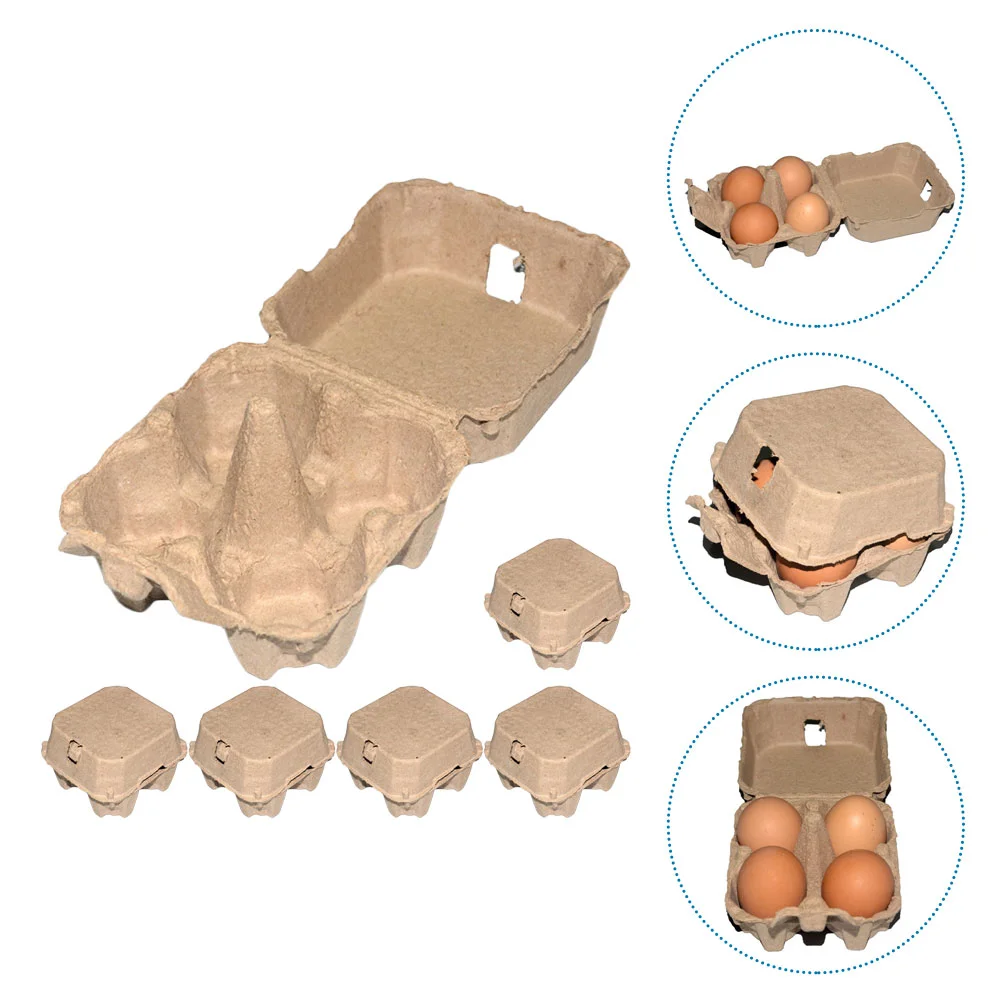 

6Pcs Paper Egg Cartons Blank Natural Pulp Egg Cartons Chicken Eggs Tray Holder 4-Count Egg Storage Containers Family Farm Market