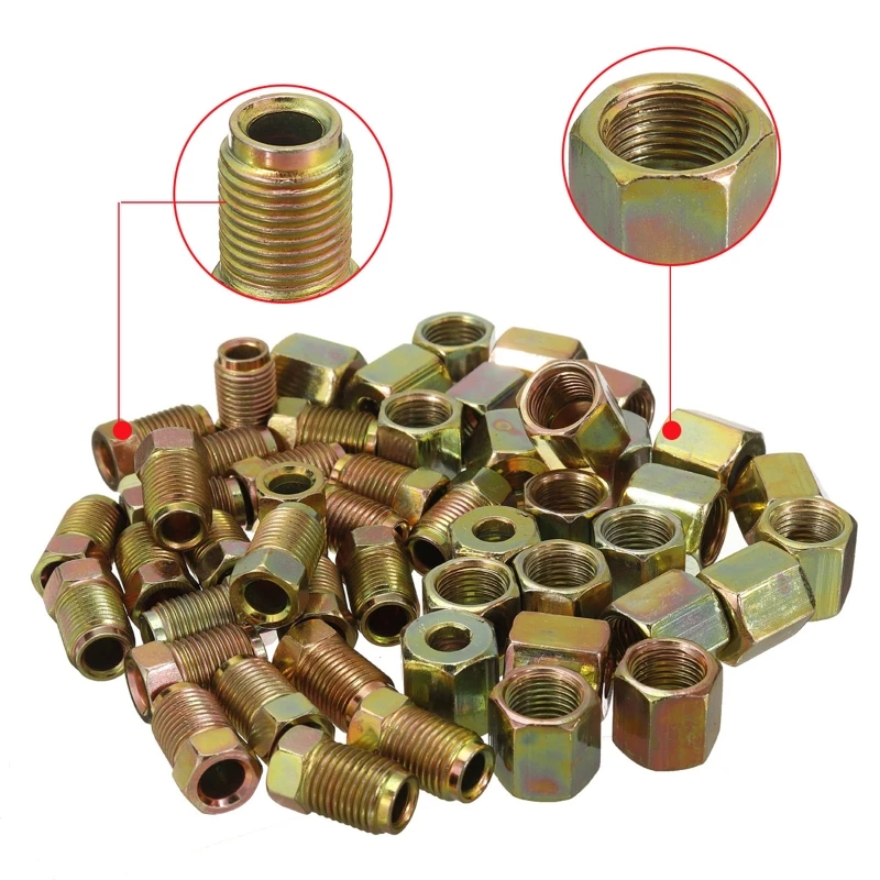 

50Pcs Male/Female Nuts Brake Pipe Fittings Car 3/16" Tube Metal Connector Joint
