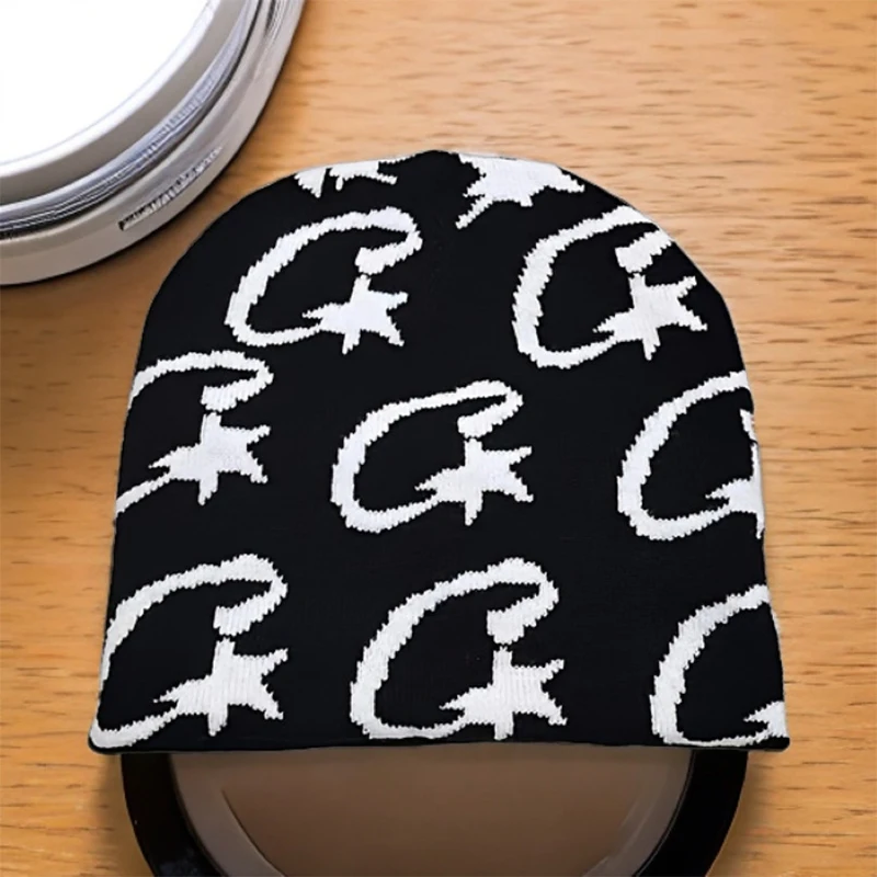 Fashionable Star Pattern Knitted Beanie - Unisex, Warm & Soft Winter Hat