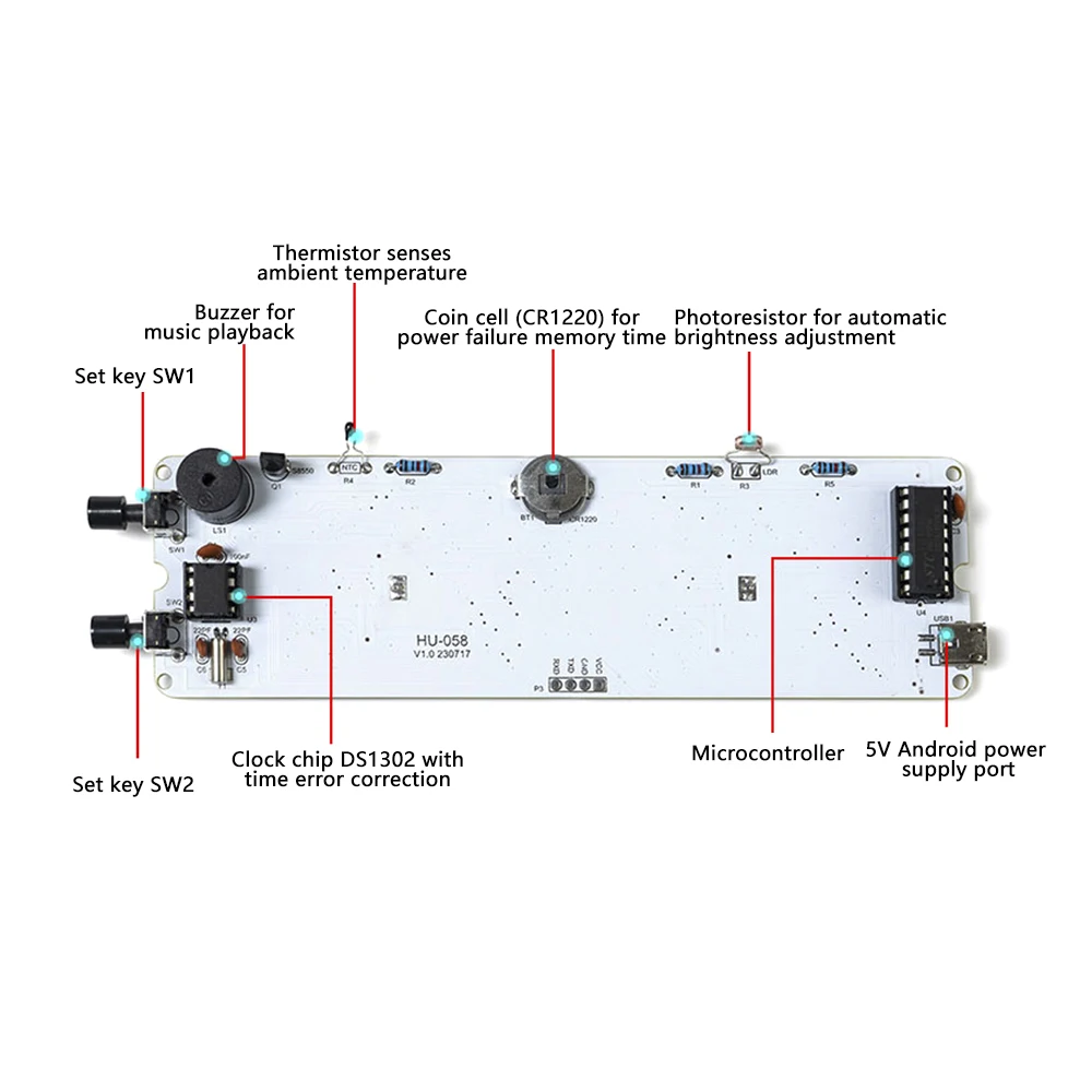Digital Clock DIY Kit Colorful Digital Electronic Clock Single Chip Welding Practice Loose Parts