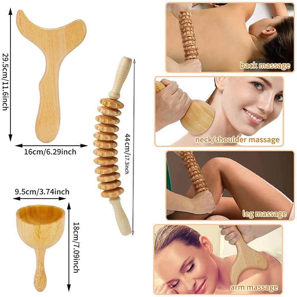 

ZONGKUNG Wooden Massage Roller Stick Wood Guasha Board Swedish Cup Professional Maderoterapia Kit Body Shaping Muscle Relaxation