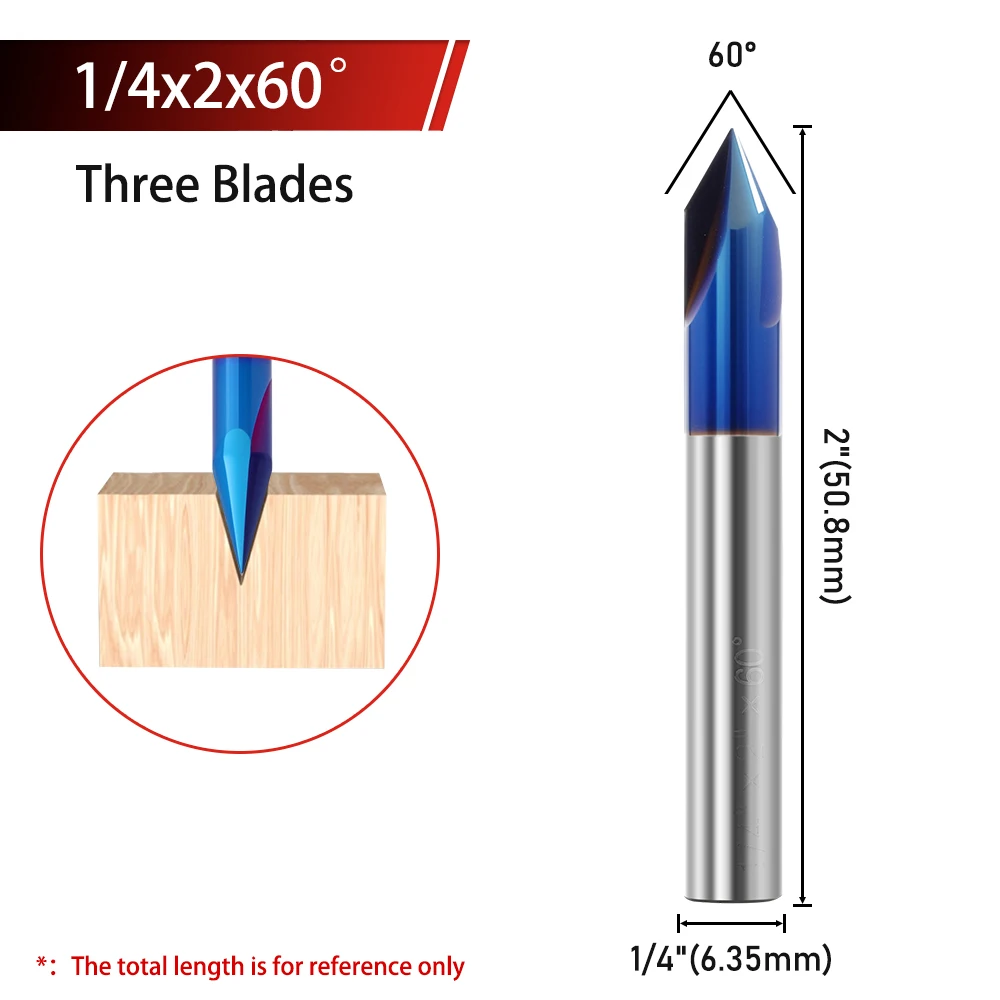 Aurwof 1pc Holz bearbeitung Fräser blau Nano V-förmiges Messer Gesamt legierung 15-90 Grad Schnitz messer Trimm maschinen kopf – Detail 13