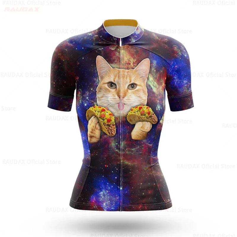 thumbnail image 1 of Maillot de ciclismo para mujer, camiseta de manga corta de verano 2024, camisetas transpirables para bicicleta de montaña, camisetas deportivas para bicicleta de carretera con dibujos de gatos, 1 of 5