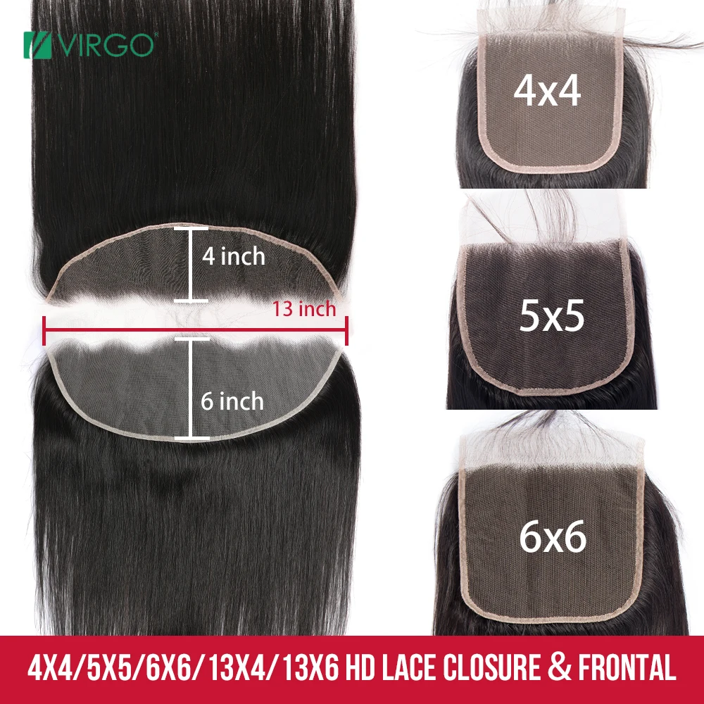 

Virgo Straight 13X6/13X4 Skinlike Real Hd Lace Frontal 100% Human Hair Brazilian Remy 4X4/5X5 Invisible Lace Closure Front Only