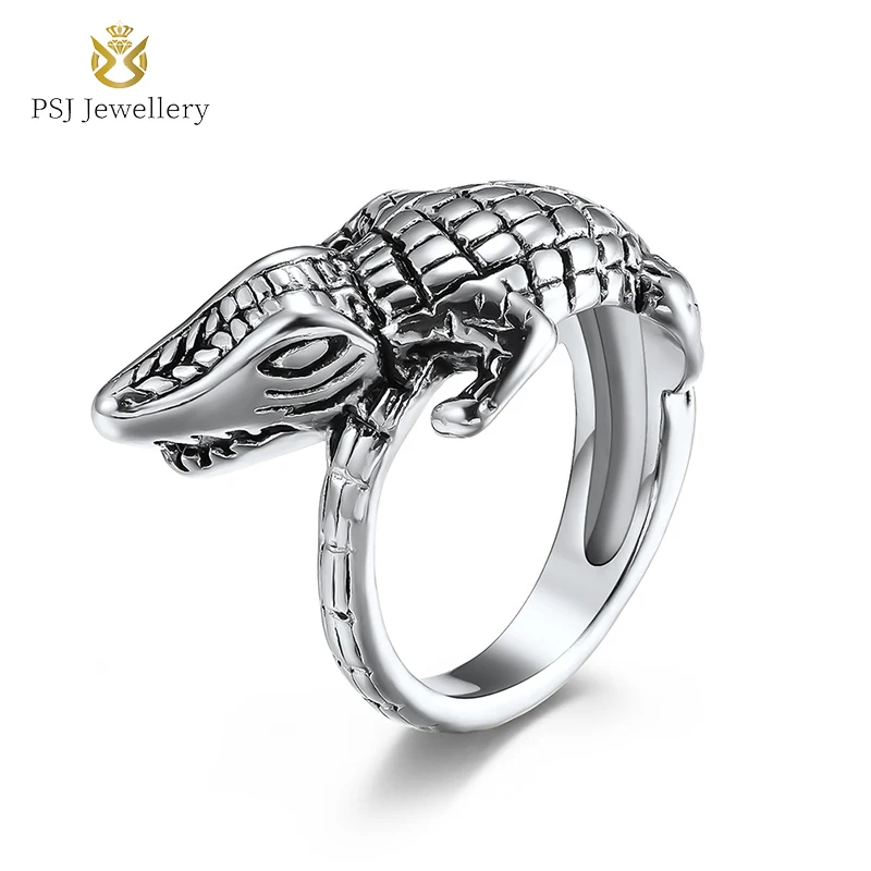 

PSJ Fashion Jewelry Accessories Crocodile Shaped Silver Color Titanium Stainless Steel Rings for Men