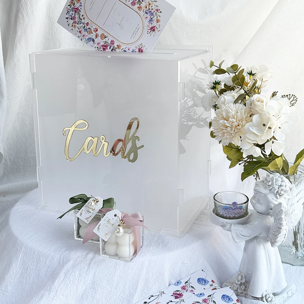 Frosted Wedding Card Box with LED Light Simple DIY Acrylic Wedding Card Boxes Supplies Sign-in Box For Weddings Parties
