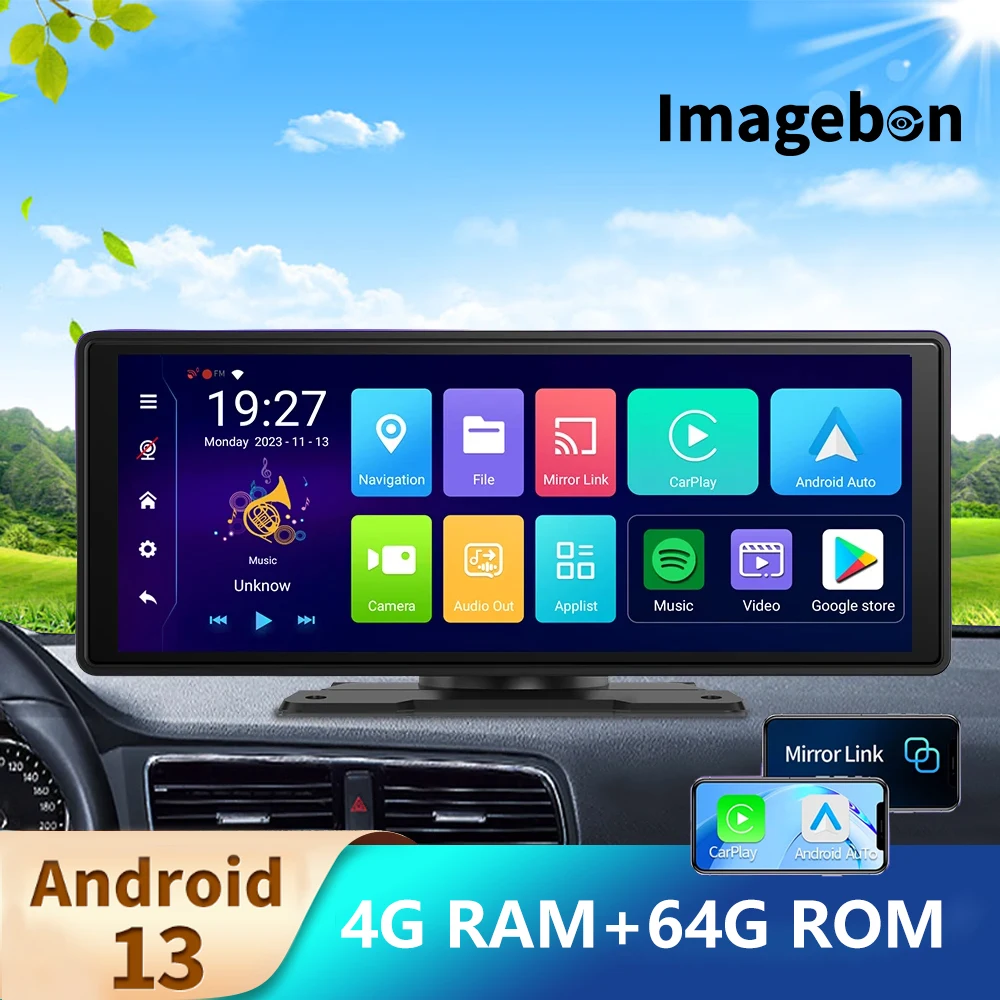 

New 10.26 Inch Android 13 Dash Cam Wireless CarPlay & Android Auto AUX FM Bluetooth Audio Car DVR U Disk GPS Video Recorder