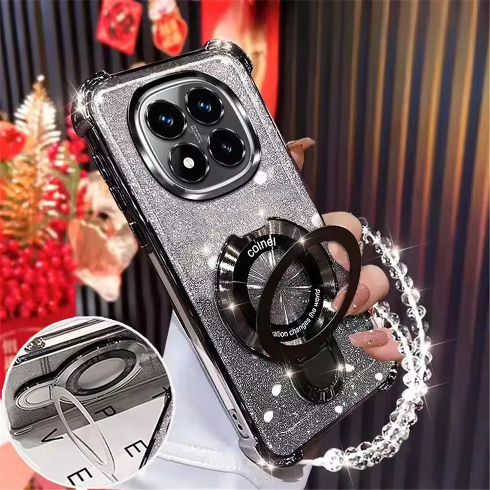 Glitter Shockproof Soft Phone Case with Crystal Bracelet Holder