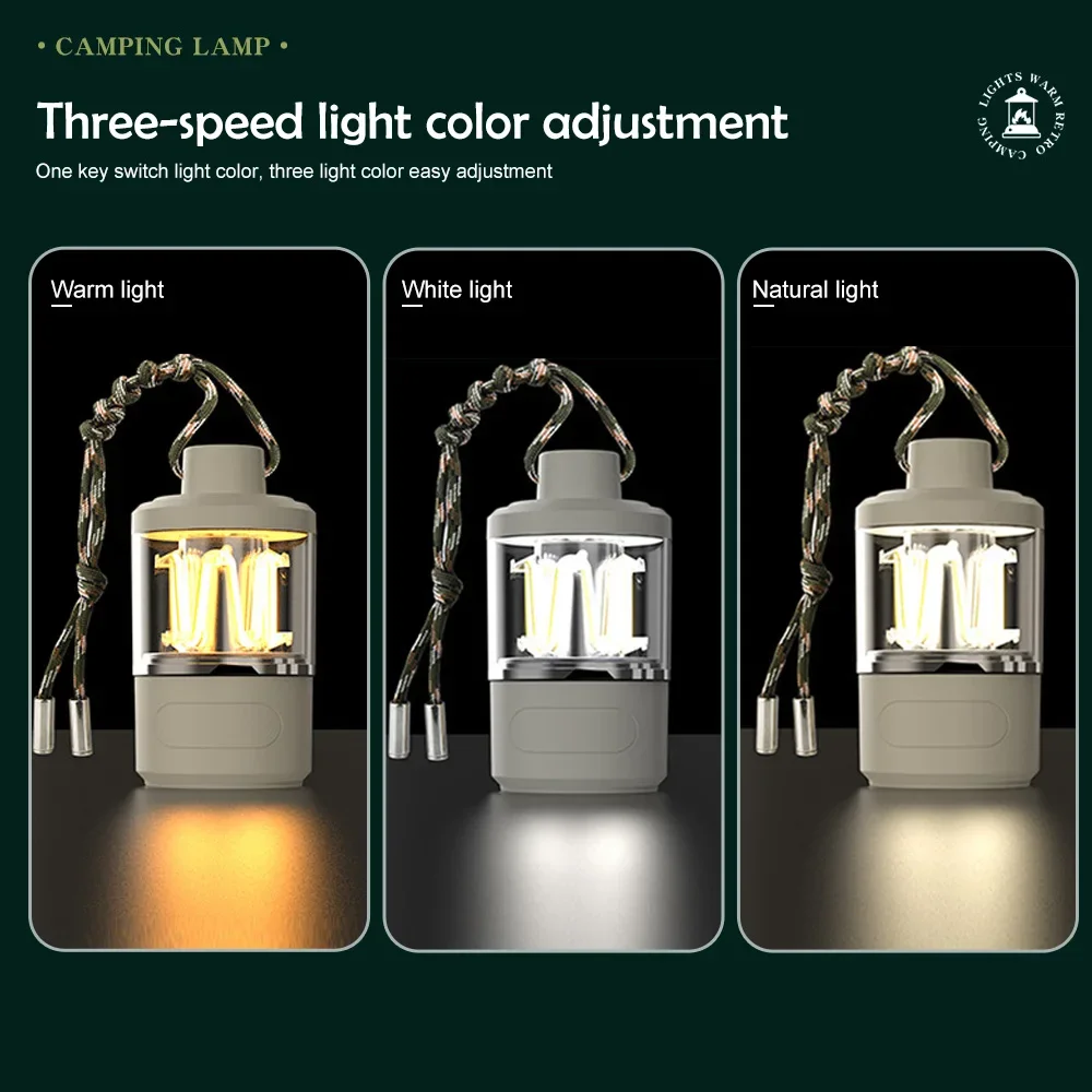 LED فانوس التخييم قابلة للشحن مصباح يدوي محمول ضوء العمل 5 طرق خيمة معلقة مصباح 8 خيوط ضوء في الهواء الطلق