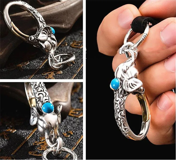 BOCAI S990 Sterling Silver Pendant 2022 New Fashion Elephant Sacred Animal Key Chains Pure Argentum Patron Saint Safety Amulet