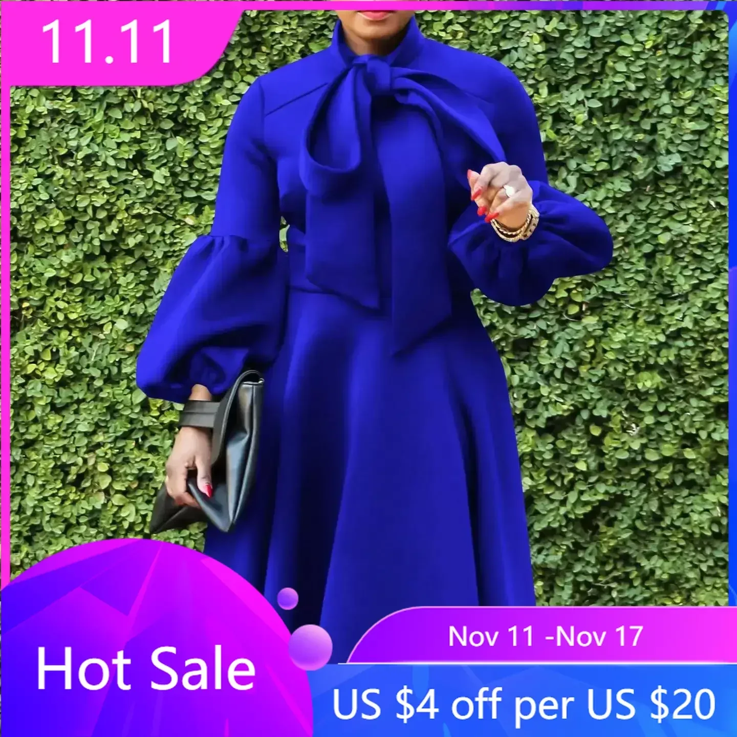 Long Dress for Women Wedding Party Fall Winter Bow Neck Long Sleeve Fit and Flare Flowy Dresses Prom Christmas Club Autumn 2024