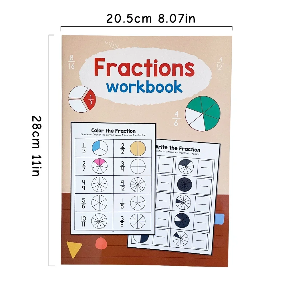 Math Fraction Practice Workbook for Kids - Educational Learning Aids in Basic Fractions (24 Pages)