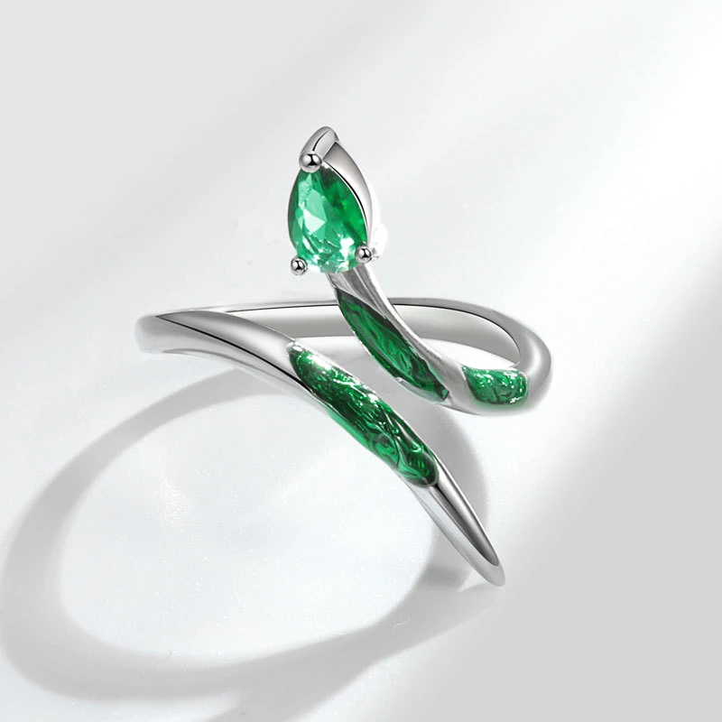WYEAIIR Green Shiny Zircon Slytherin Snake INS 925 Sterling Silver Resizable Opening Ring For Women Luxury Jewelry 3
