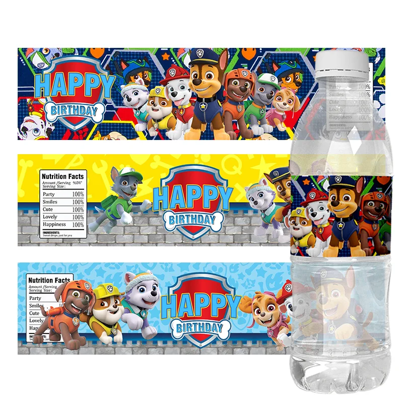 24pcs Paw Patrol Theme Water Bottle Stickers Labels Baptism Baby Shower Birthday Decor Supplies Dogs Party Water Bottle Wrappers 20 pcs vintage labels stickers adhesive diy sticker decorative scrapbooking diary album stationery junk journal supplies