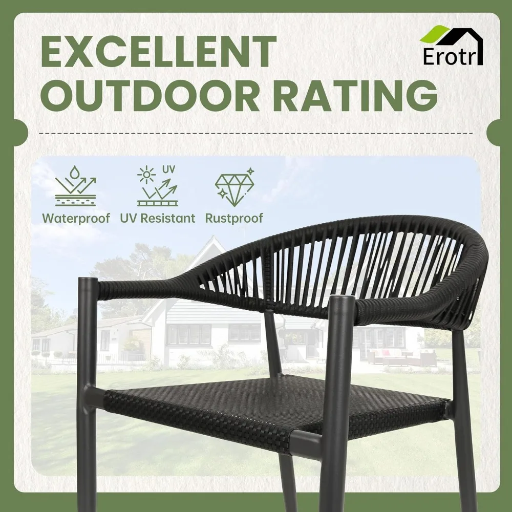 4 Pcs Stackable Dining Chairs, Aluminum Rattan Outdoor Dining Chair with Arms, Woven Rope Patio Armchair Metal No Assembly 3