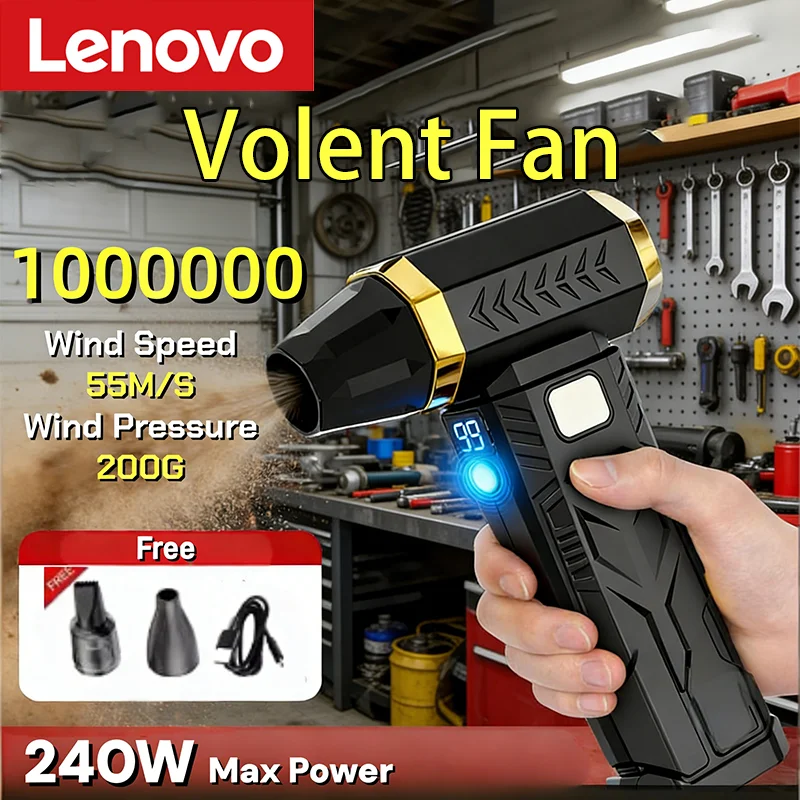 Lenovo 2in1 Violent Fan 1000000RPM Super Powerful Air Blower Vacuum Blowing Suction For Dust Cleaner Brushless Turbo Strong Wind