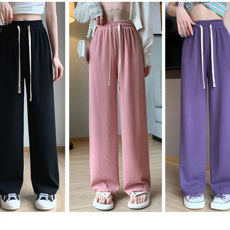 Women Long Pants Summer Autumn Women Elastic Waist Stright Long Wide leg Pants 2024 Casual Female Long Pants Trousers