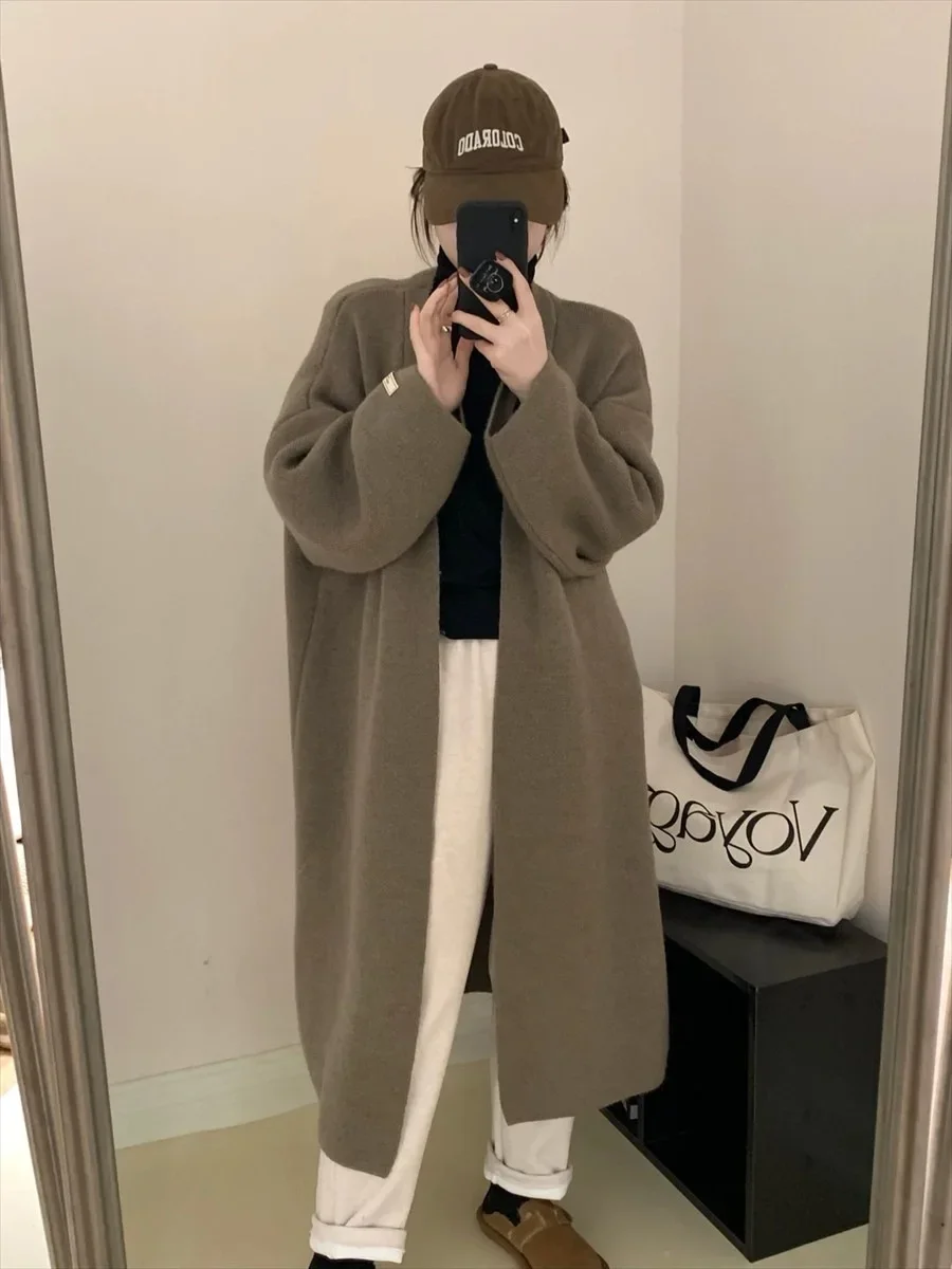 

Autumn and Winter Women Thickened Knitting Long Sleeve Label Jacket New Net Version of The Knee High Sense Sweater Cardigan