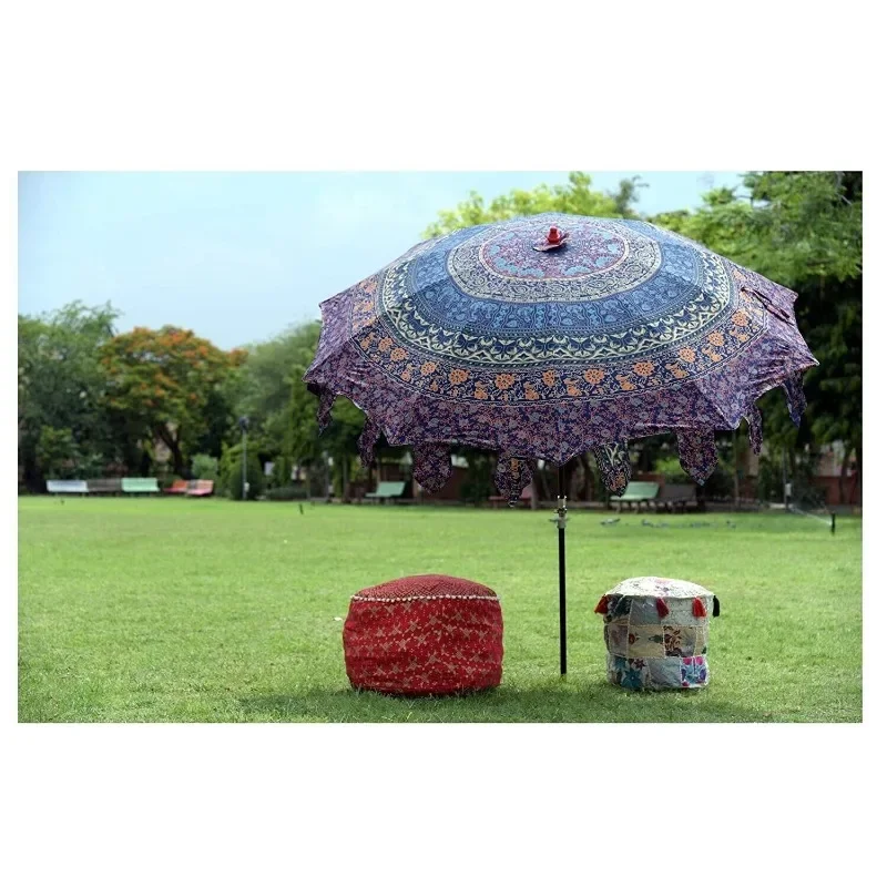 

Indian Garden Umbrella Mandala Cotton Large Patio Outdoor Parasol Umbrella （Base Stand Not Include）