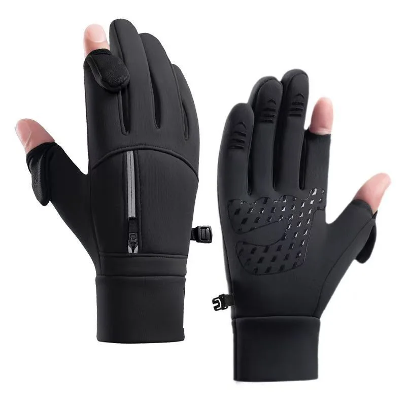 Winter Cycling Gloves Windproof Men Women Touchscreen Warm Motorcycle Water-Repellent Zipper Pocket Fingertip Flip