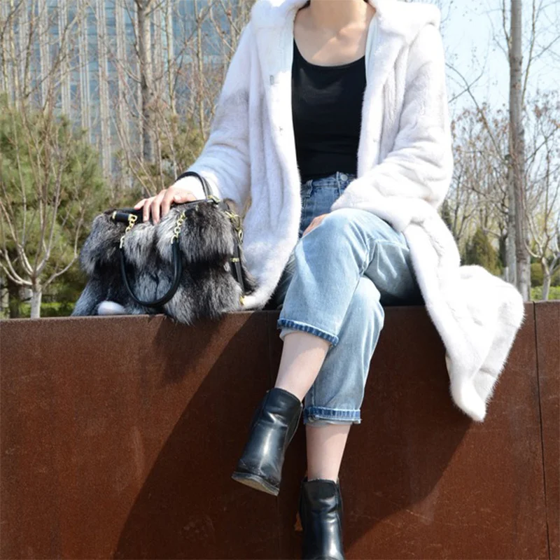 Winter New Women's Elegant Handbag Fluffy Fox Fur Fashion Women's Skew Leather Handbag Large Capacity Dinner Party Fur Bag