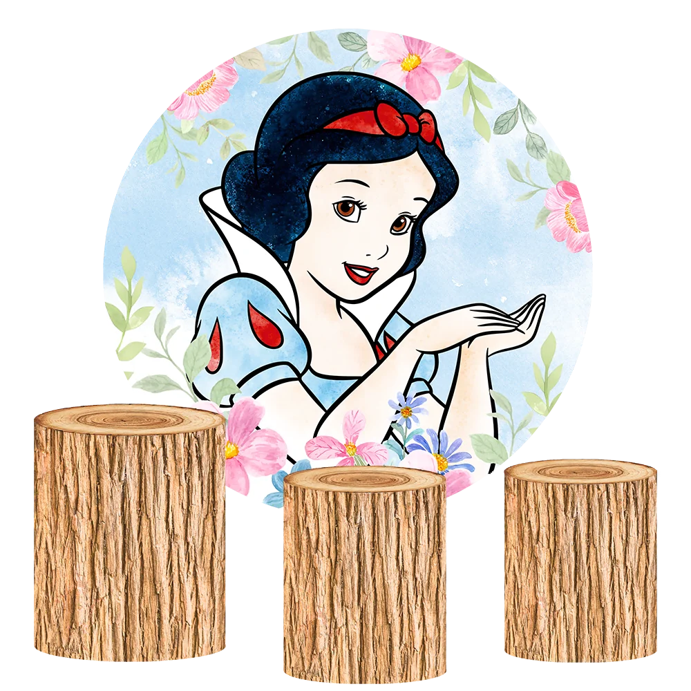 

Snow White Party Wooden Decors Round Customized Backdrop Kid's Birthday Decoration Banner