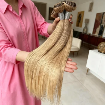 #27 Straight Human Hair Bundles 1/3/4 Pcs Bundles 10-32 Inch 95g/Bundle Brazilian Honey Blonde Hair Extensions Weave Gold Hair 1