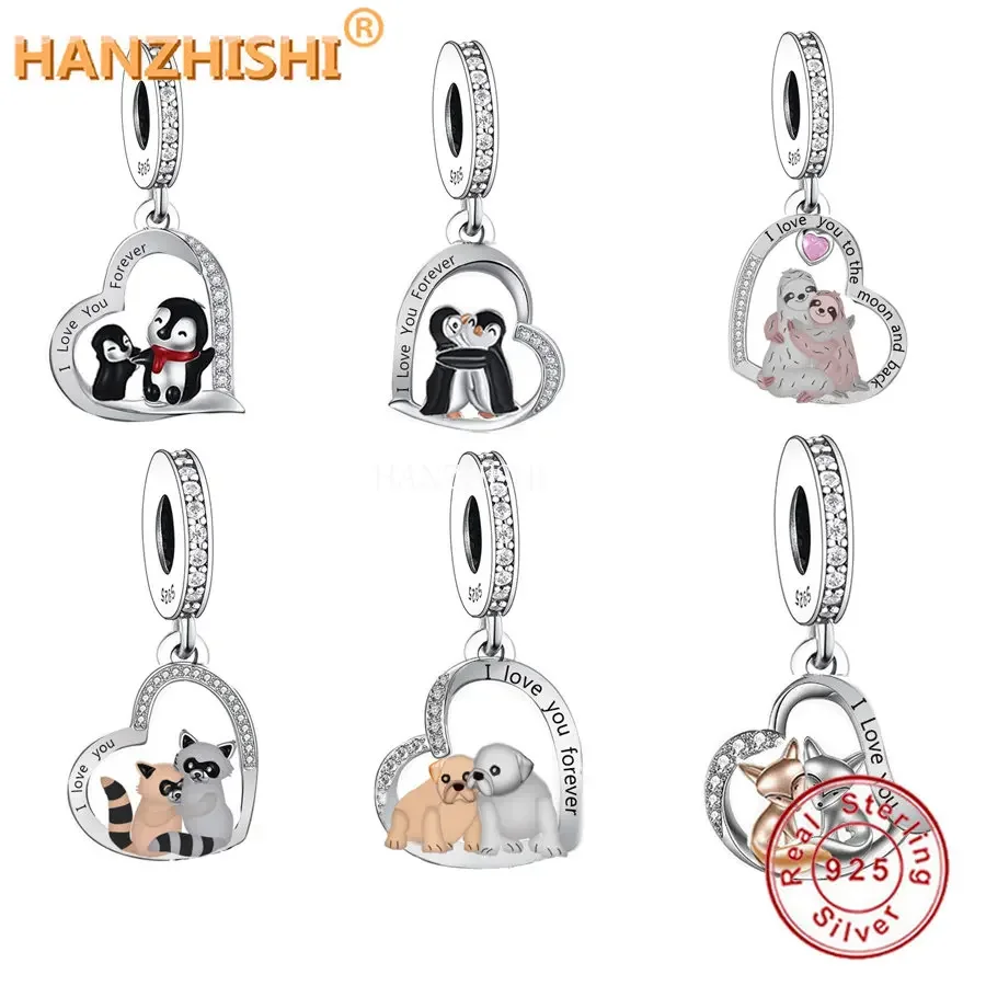 

Real 925 Sterling Silver Dog Penguin Forever Friends Dangle Beads Charms Fit Original Necklace Bracelet Berloque Jewelry Gift