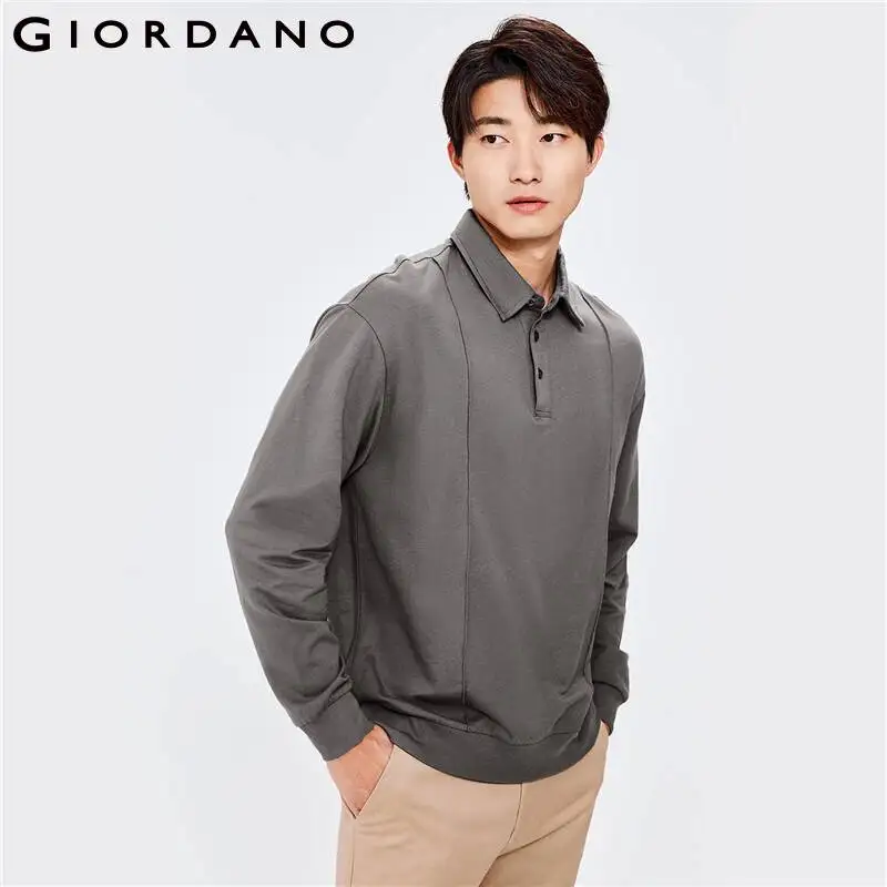 

Giordano Men Polo Forward Seam Loose Long Sleeve Polo Shirt Drop Shoulder Loose Long Sleeve Plain Color Polo 01012785