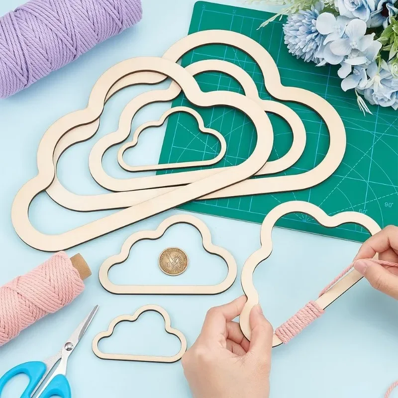 7 Sizes Wooden Cloud Outline Cloud Macrame Frame Wood Hoop Rings Macrame Art Frame Weaving for DIY Craft Making Home