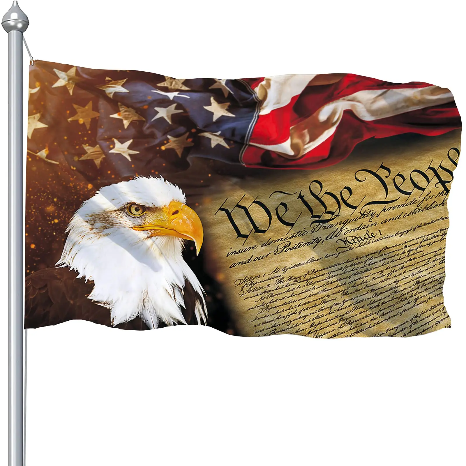 3dRose Grußkarten-Set – Adler Mit Amerikanischer Flagge, 12 Karten Inkl. Umschläge, 15,2 X 15,2 Cm, Blanko