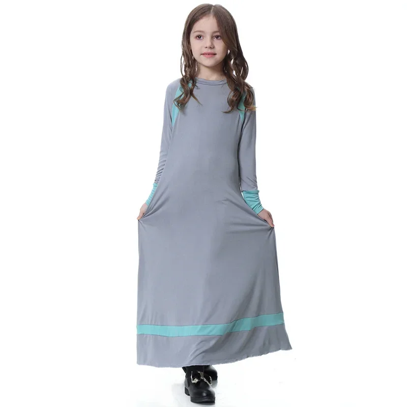 New Middle East Arab Dubai Children Ramadan Kaftan Robe Girls Long Sleeve Dress Kids Muslim Abaya Dress Islamic Party Clothing
