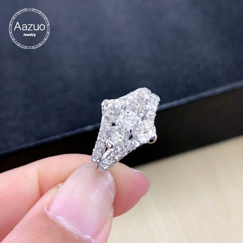 

Aazuo 18K Solid White Gold Real Diamonds 2.0ct Luxury Flower Ring Gifted For Woman Deluxe Banquet Jewelry Woman's Fashion