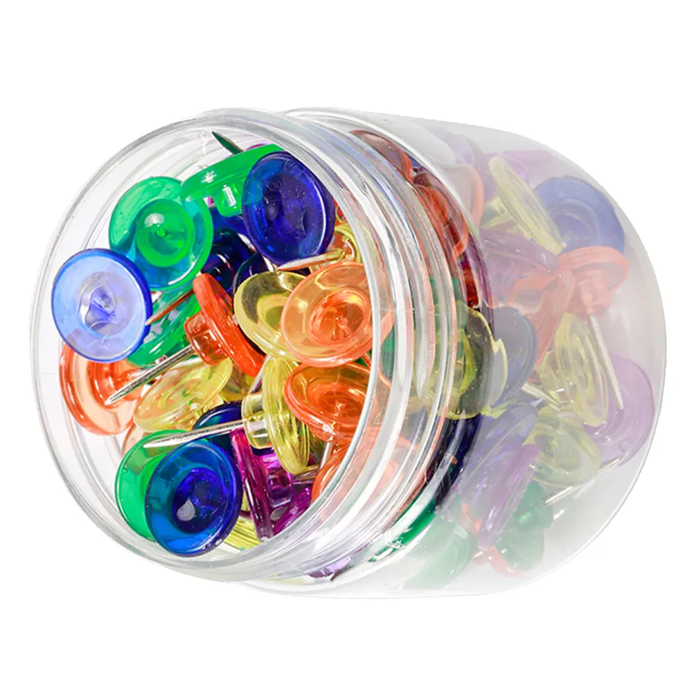 100Pcs 투명 다채로운 푸시 핀 게시판용 플라스틱 지도 핀 코르크 스트립 사무실 홈 학교 지도 표시 포스터