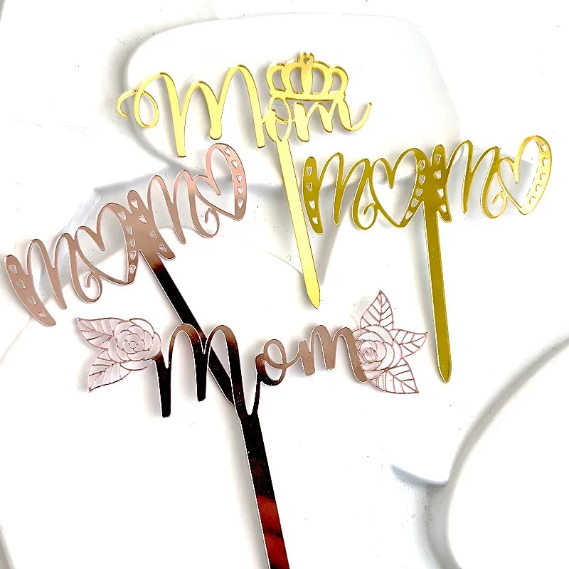 2024New Mothers Day Birthday Cake Topper Design Semplice Oro Acrilico Festa Della Mamma Cake Toppers Mamma Regali Per Feste Decorazione Dessert