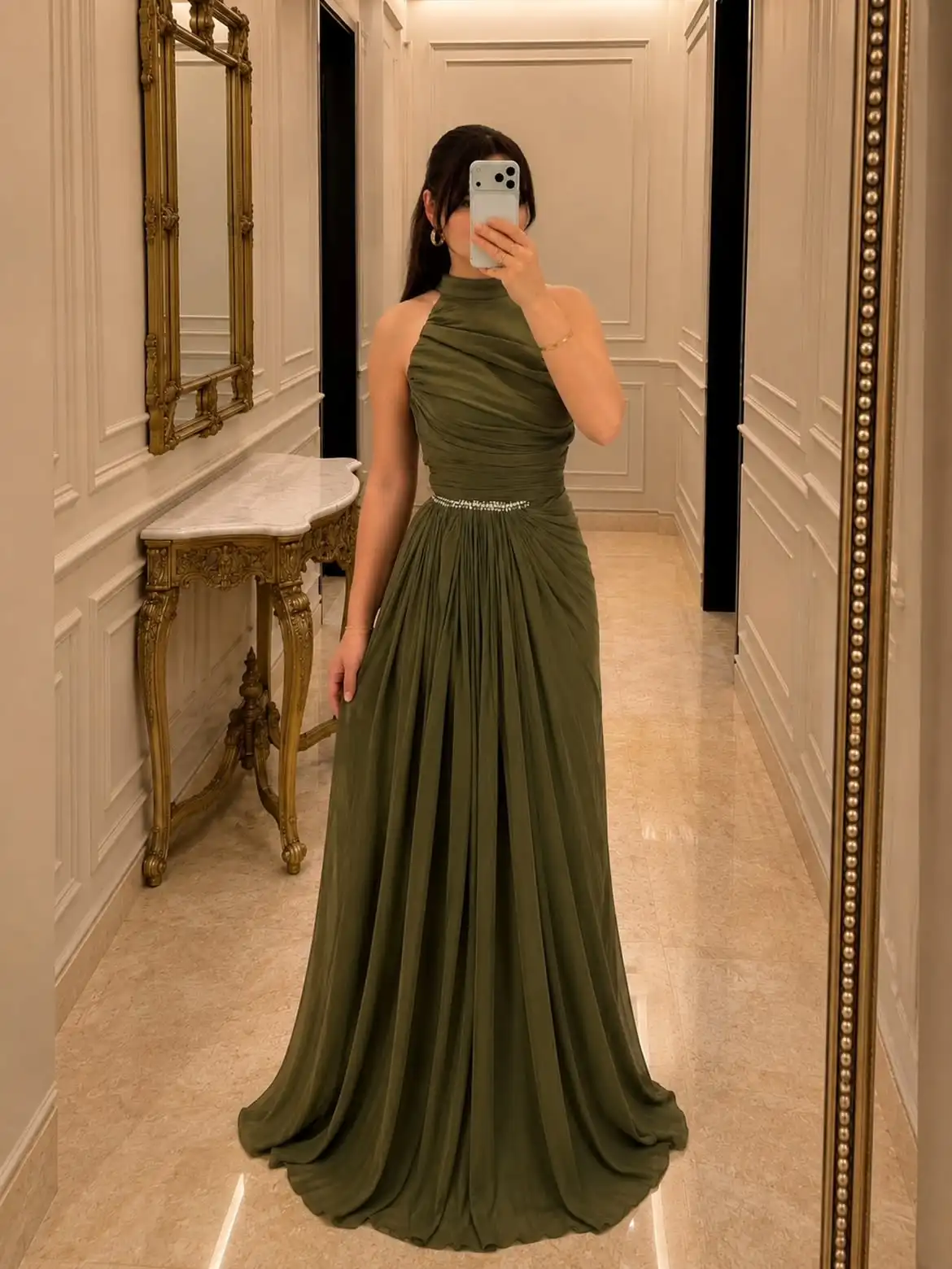 Women Long Bridesmaid Dresses Light Blue Strapless Ruched Lace Up Back Floral A Line Chiffon Wedding Guest Evening Party Dresses - 4
