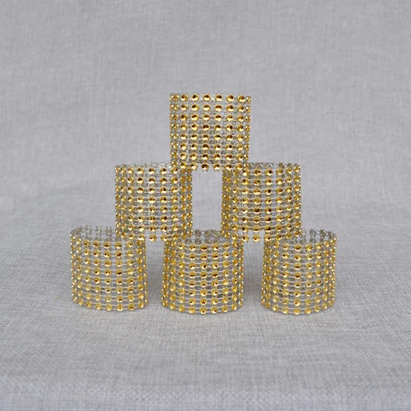 

50pcs Gold/Silver 8Rows Diamond Mesh Rhinestone Bow Covers Holders Wedding Napkin Rings DIY Decorations Table Decor Craft