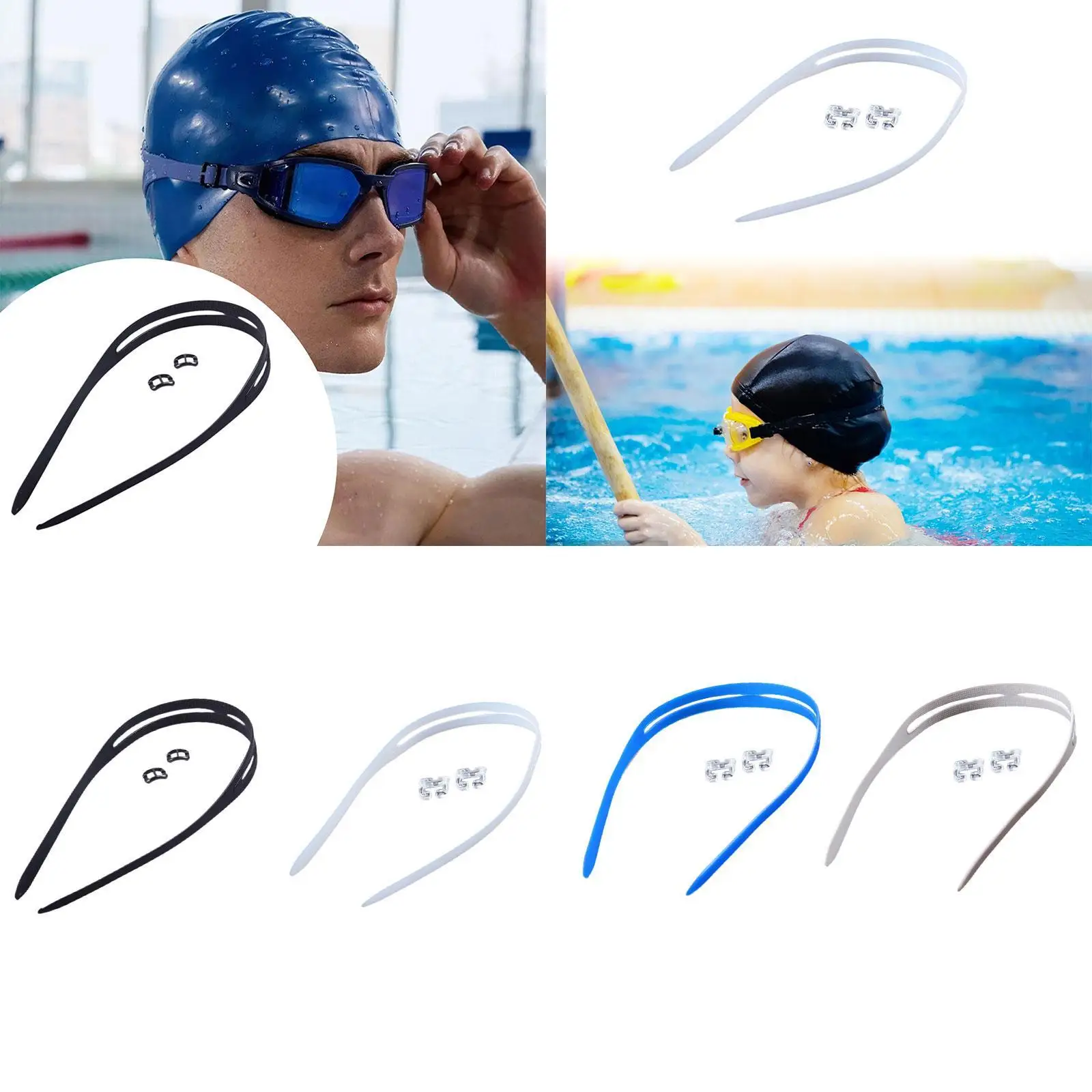 Durable Silicone Strap for Swimming Goggles with Extra Clips