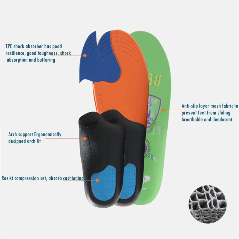 Orthotic Breathable Running Sports Insoles For Flat Feet Women Men Heel Cushions Relief Plantar Fasciitis Insole Orthotic Shoes