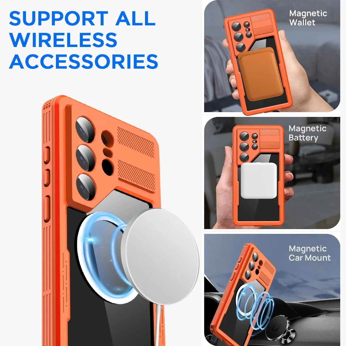 Enhanced Waterproof Magnetic Shock-Absorbent Case with Screen and Lens Protection