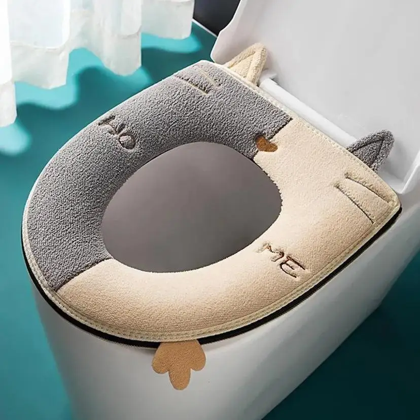 Toilet Seat Cover Universal Closestool Mat With Handle Double Color Cute Cat-shape Pad Toilet Seat Cover Bathroom Accessories