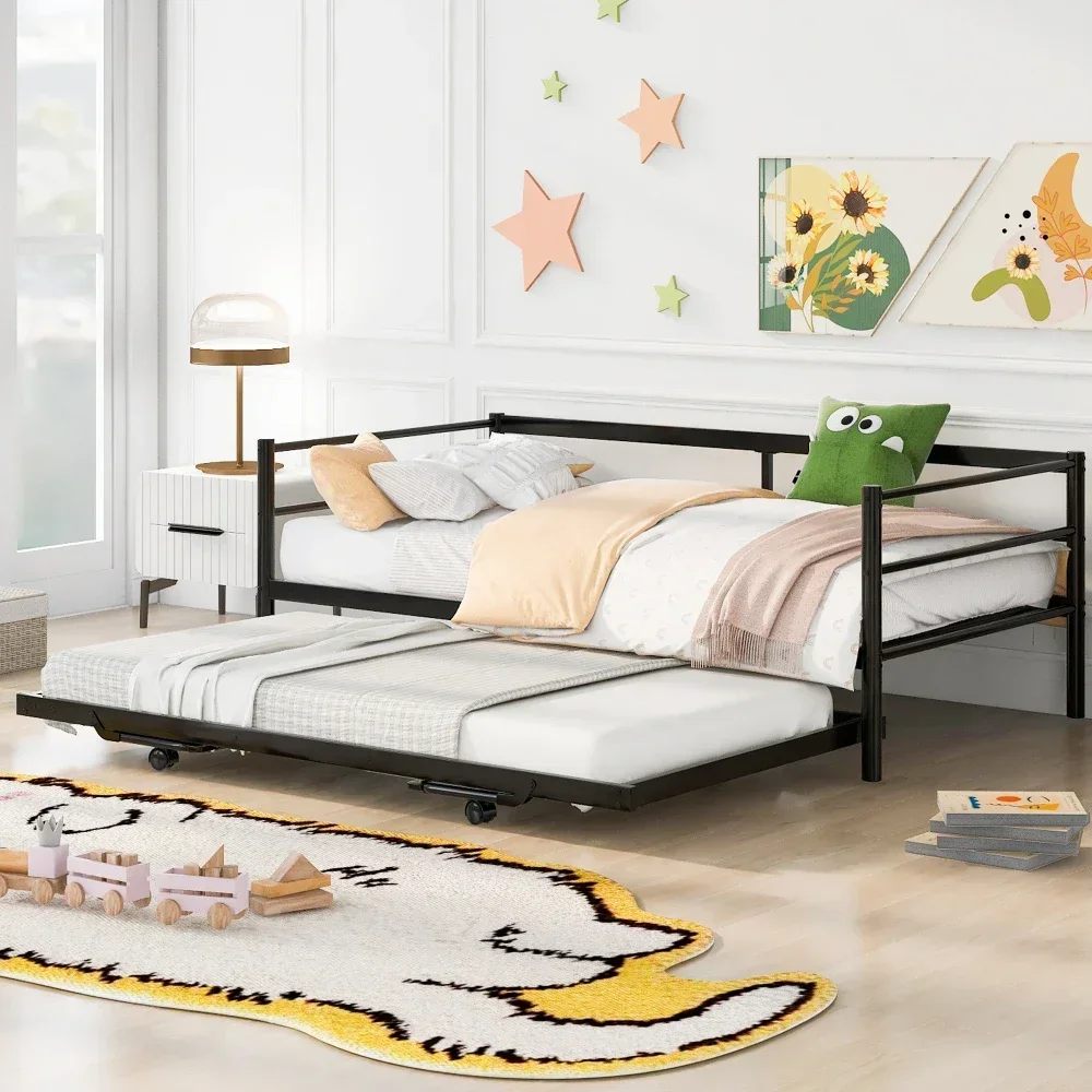Children Beds Twin Size Metal Daybed with Adjustable Trundle,Silver Bunk Beds for Kids for Girls From 6 To 12  Years Princesses 2