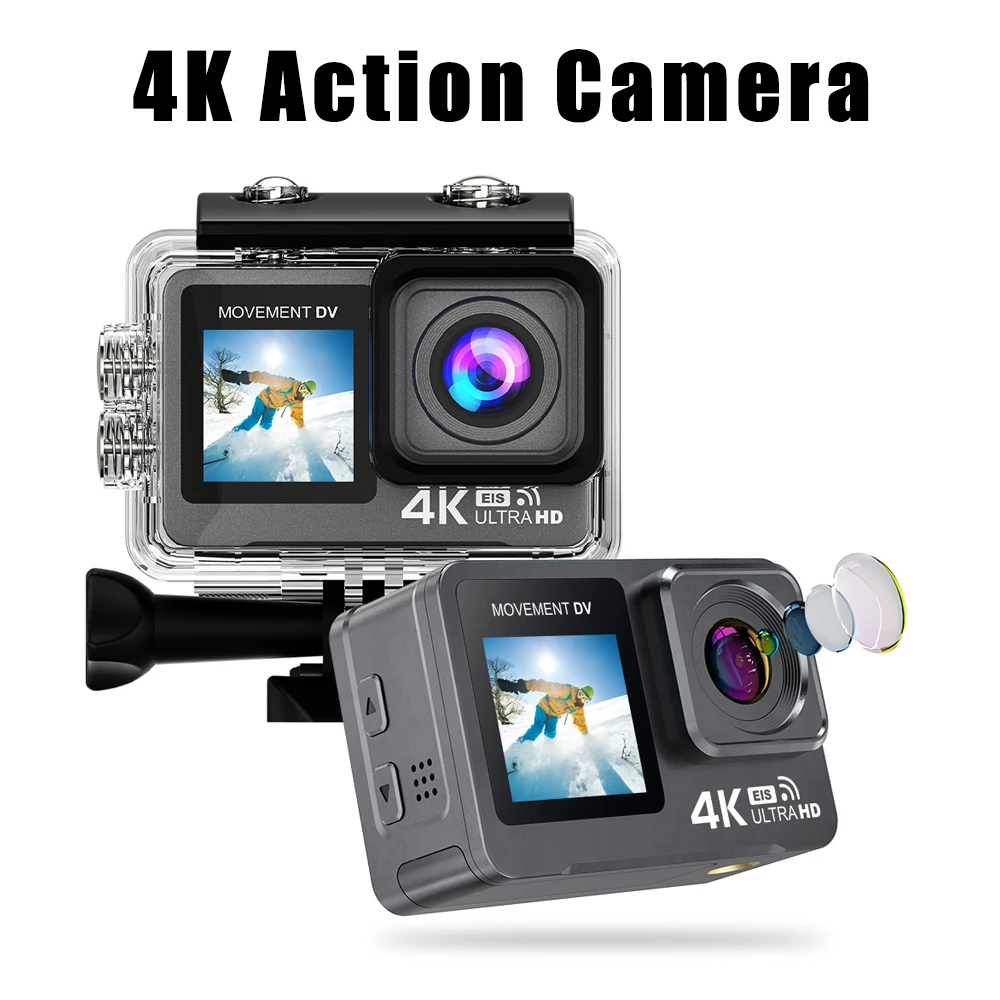 

Action Camera 4K 60FPS WiFi 2.0-inch Anti-shake Dual Screen 170° Wide Angle 30m Waterproof Sport Camera with Remote Control