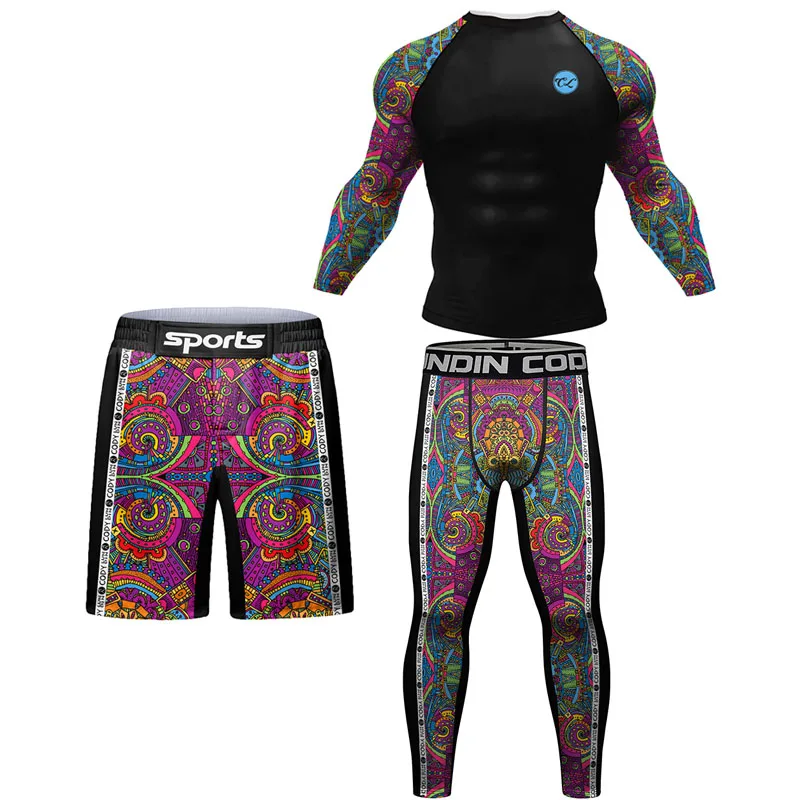 Sports apparel mens t shirt Rashguard men's Boxing MMA T-shirt+Pant Set Compression Top Fightwear Combat Kickboxing Training Sportsuit Bjj Muay Thai Jerseys