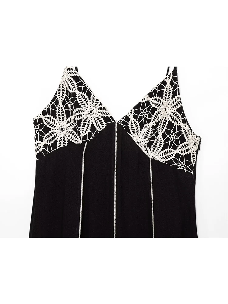 TFMLN Summer New Women Fashion Embroidery Sleeveless Strap Dress Female Sexy French Style High Waist A Line Sling Dresses