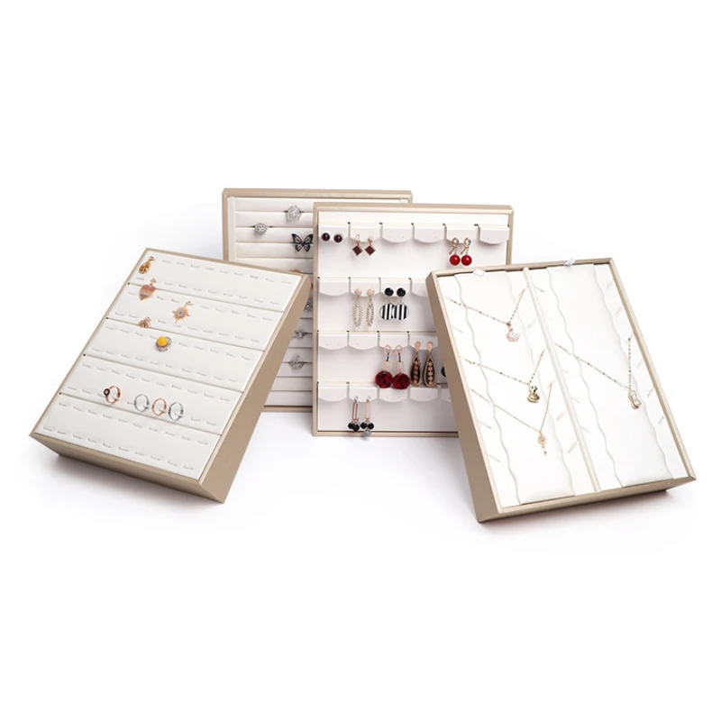 

Luxury Leather Jewelry Rack Necklace Display Showcase Ring Earring Storage Tray Organizer For Home Shop Counter Bracelet Shows