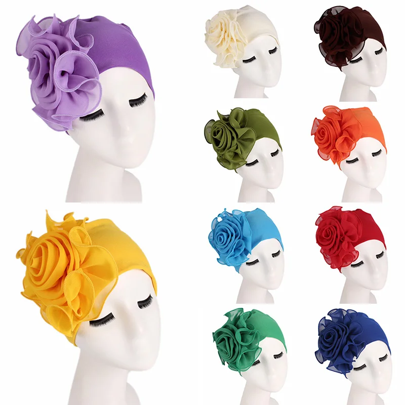 

Muslim Head Wrap Scarf Cap Flower Elastic Bandana Hat Turban Elastic Cloth Head Cap Hats Ladies Bandanas Hair Accessories