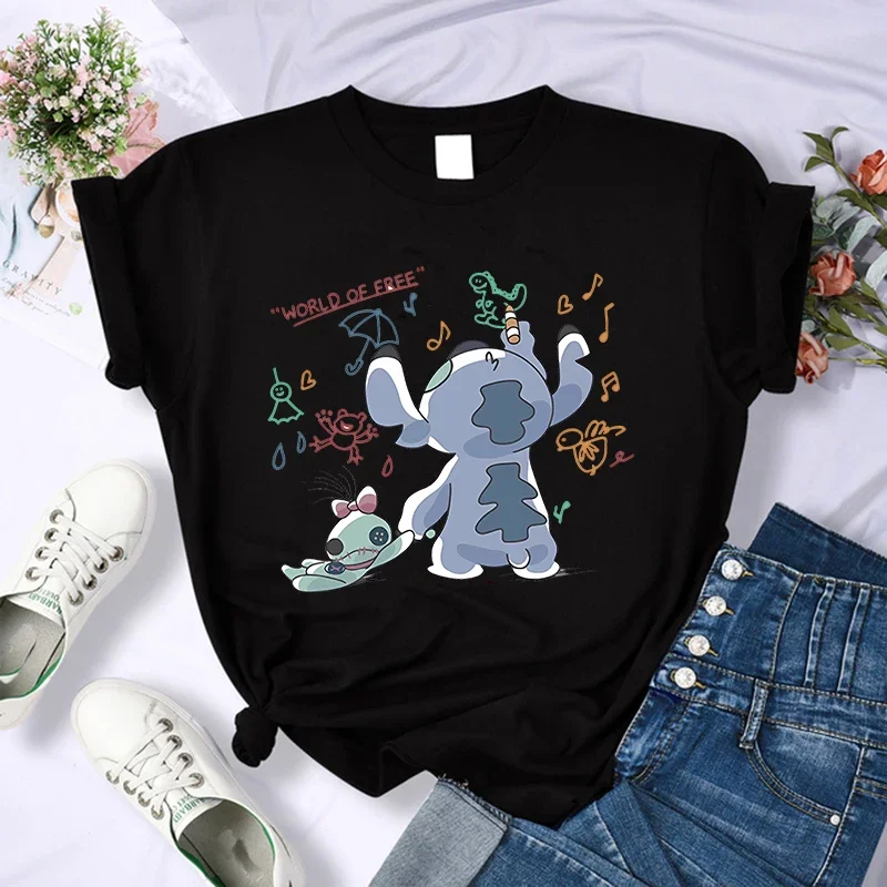 thumbnail image 1 of Camiseta Kawaii stitch para mujer, Tops de verano, camisetas con estampado de corazón de dibujos animados, camiseta de Anime, ropa para mujer, 1 of 5